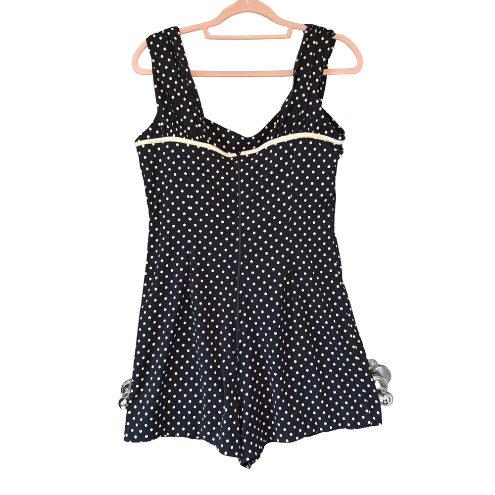 Hell Bunny Vixen Navy White Polka Dot Playsuit, Sz M - Picture 2 of 9